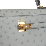 Hermes Kelly Sellier 25 Bleu Glacier Ostrich Gold Hardware