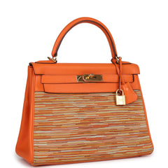 Pre-owned Hermes Kelly Retourne 28 Vibrato Orange Evercalf Gold Hardware