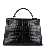 Hermes Vintage Kelly Sellier 32 Black Shiny Alligator Gold Hardware