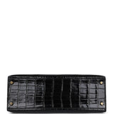 Hermes Vintage Kelly Sellier 32 Black Shiny Alligator Gold Hardware