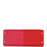 Hermes Kelly Sellier 28 Casaque Rouge De Coeur, Rose Extreme and Blue Zanzibar Epsom Palladium Hardware