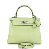 Hermes Kelly Retourne 25 Jaune Bourgeon Matte Alligator Palladium Hardware