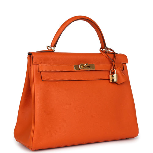 Pre-owned Hermes Kelly Retourne 32 Orange H Epsom Gold Hardware