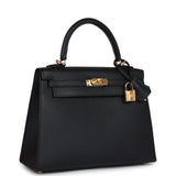 Hermes Kelly Sellier 25 Black Epsom Gold Hardware