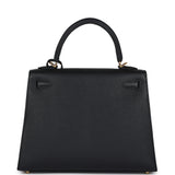 Hermes Kelly Sellier 25 Black Epsom Gold Hardware