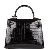 Hermes Kelly Sellier 25 Black Shiny Niloticus Crocodile Gold Hardware