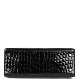 Hermes Kelly Sellier 25 Black Shiny Niloticus Crocodile Gold Hardware