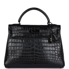 Pre-owned Hermes Kelly Retourne 32 SO Black Matte Niloticus Crocodile Black Hardware Payment 2