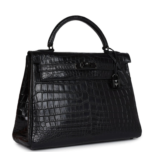 Pre-owned Hermes Kelly Retourne 32 SO Black Matte Niloticus Crocodile Black Hardware Payment 2