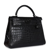 Pre-owned Hermes Kelly Retourne 32 SO Black Matte Niloticus Crocodile Black Hardware