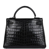 Pre-owned Hermes Kelly Retourne 32 SO Black Matte Niloticus Crocodile Black Hardware