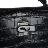 Pre-owned Hermes Kelly Retourne 32 SO Black Matte Niloticus Crocodile Black Hardware