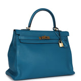 Pre-owned Hermes Kelly Retourne 35 Cobalt Clemence Gold Hardware