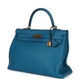 Pre-owned Hermes Kelly Retourne 35 Cobalt Clemence Gold Hardware