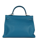 Pre-owned Hermes Kelly Retourne 35 Cobalt Clemence Gold Hardware