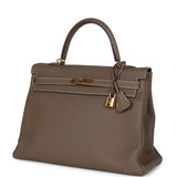 Pre-owned Hermes Kelly Retourne 35 Etoupe Togo Gold Hardware