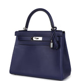 Pre-owned Hermes Kelly Retourne 28 Bleu Encre Verso Evercolor Palladium Hardware