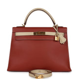 Pre-owned Hermes Special Order (HSS) Kelly Sellier 32 Brique and Parchemin Epsom Gold Hardware