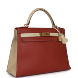 Pre-owned Hermes Special Order (HSS) Kelly Sellier 32 Brique and Parchemin Epsom Gold Hardware