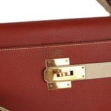 Pre-owned Hermes Special Order (HSS) Kelly Sellier 32 Brique and Parchemin Epsom Gold Hardware