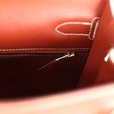 Pre-owned Hermes Special Order (HSS) Kelly Sellier 32 Brique and Parchemin Epsom Gold Hardware