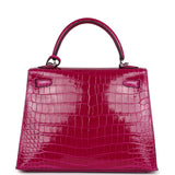 Hermes Kelly Sellier 25 Rose Pourpre Shiny Niloticus Crocodile Palladium Hardware