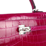 Hermes Kelly Sellier 25 Rose Pourpre Shiny Niloticus Crocodile Palladium Hardware