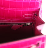 Hermes Kelly Sellier 25 Rose Pourpre Shiny Niloticus Crocodile Palladium Hardware