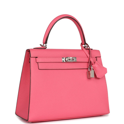 Hermes Kelly Sellier 25 Rose Azalee Epsom Palladium Hardware