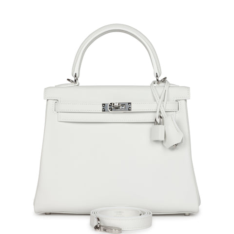 Hermes Kelly Retourne 25 New White Swift Palladium Hardware