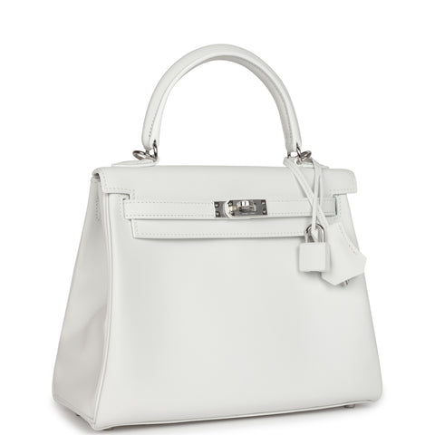 Hermes Kelly Retourne 25 New White Swift Palladium Hardware