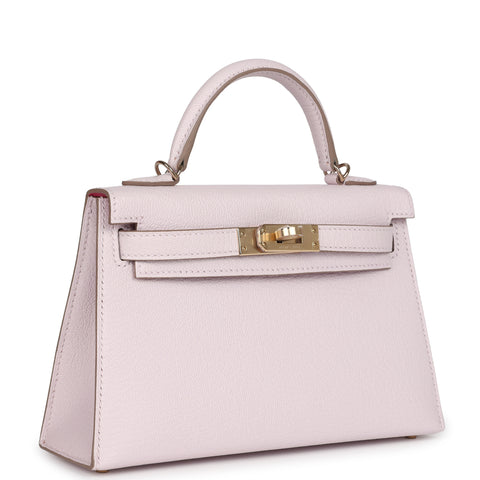 Hermes Special Order (HSS) Kelly Sellier 20 Mauve Pale Verso Chevre Mysore Permabrass Hardware