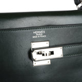 Pre-owned Hermes Kelly Retourne 35 Vert Fonce Box Palladium Hardware