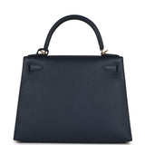 Hermes Kelly Sellier 28 Bleu Indigo Epsom Gold Hardware