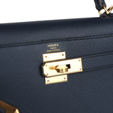 Hermes Kelly Sellier 28 Bleu Indigo Epsom Gold Hardware