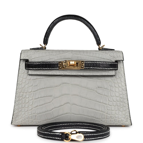 Hermes Special Order (HSS) Kelly Sellier 20 Gris Perle and Black Matte Alligator Gold Hardware
