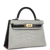 Hermes Special Order (HSS) Kelly Sellier 20 Gris Perle and Black Matte Alligator Gold Hardware