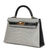 Hermes Special Order (HSS) Kelly Sellier 20 Gris Perle and Black Matte Alligator Gold Hardware