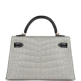 Hermes Special Order (HSS) Kelly Sellier 20 Gris Perle and Black Matte Alligator Gold Hardware