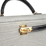 Hermes Special Order (HSS) Kelly Sellier 20 Gris Perle and Black Matte Alligator Gold Hardware