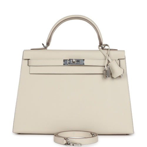 Hermes Kelly Sellier 32 Craie Epsom Palladium Hardware