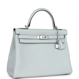 Hermes Kelly Retourne 32 Bleu Pale Clemence Palladium Hardware