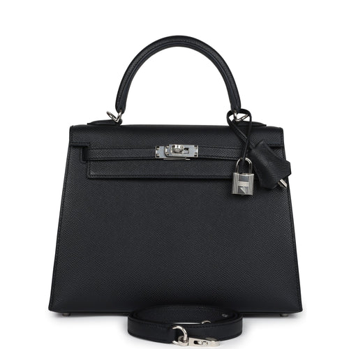 Hermes Kelly Sellier 25 Black Epsom Palladium Hardware