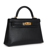 Hermes Kelly Sellier 20 Black Chevre Chamkila Gold Hardware