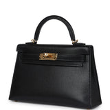 Hermes Kelly Sellier 20 Black Chevre Chamkila Gold Hardware