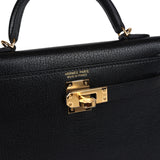 Hermes Kelly Sellier 20 Black Chevre Chamkila Gold Hardware