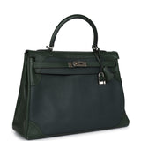 Pre-owned Hermes Ghillies Kelly 35 Retourne Vert Fonce Clemence and Vert Anglais Evercolor Palladium Hardware