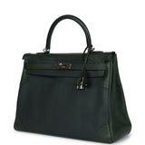 Pre-owned Hermes Ghillies Kelly 35 Retourne Vert Fonce Clemence and Vert Anglais Evercolor Palladium Hardware