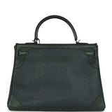 Pre-owned Hermes Ghillies Kelly 35 Retourne Vert Fonce Clemence and Vert Anglais Evercolor Palladium Hardware