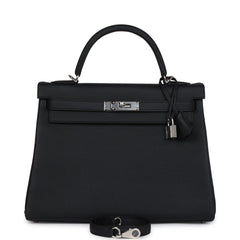 Hermes Kelly Retourne 32 Black Togo Palladium Hardware